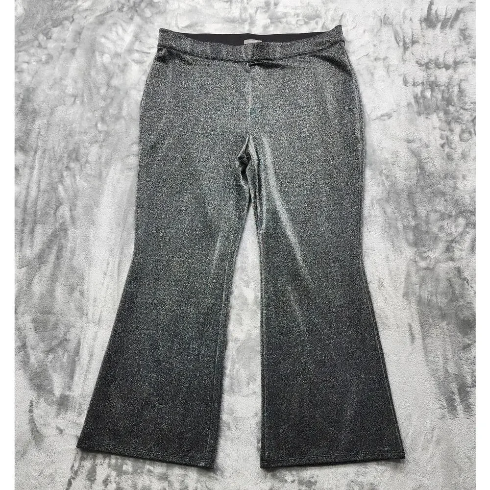 Maurices Pants Womens XXL SHORT Silver Metallic Sparkle High Rise Wide Leg Flare